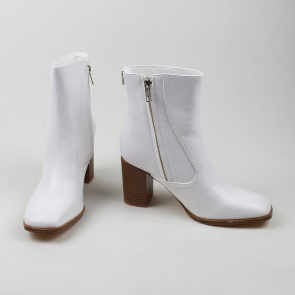 Faux Leather Square Toe Ankle Boots - Picture 4 of 15